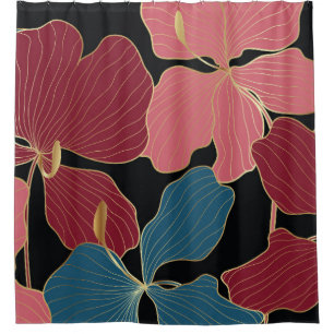 Goldene Orchideen, elegante Blumen-Linien Kunst. Duschvorhang