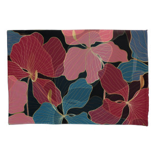Goldene Orchideen, elegante Blumen-Linien Kunst. Kissenbezug
