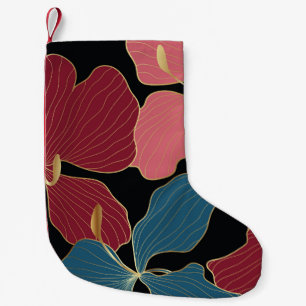 Goldene Orchideen, elegante Blumen-Linien Kunst. Kleiner Weihnachtsstrumpf