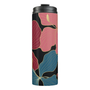 Goldene Orchideen, elegante Blumen-Linien Kunst. Thermosbecher