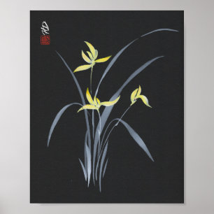 Goldene Orchideen um Mitternacht Poster