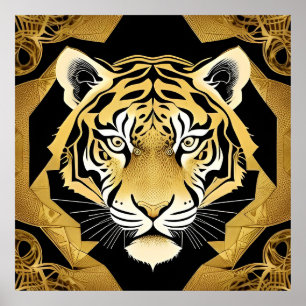 Goldene ornamentale Tiger-Kunst Poster