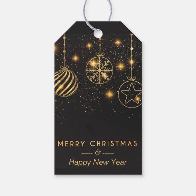 Goldene Ornamente auf schwarz Geschenkanhänger (Vorderseite)