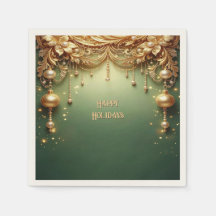 Goldene Ornamente Festliches Grün Feiertagsserviet