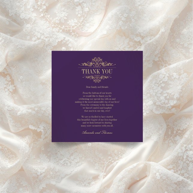 Goldene Ornamente lila Chic Dankeskarte (Von Creator hochgeladen)