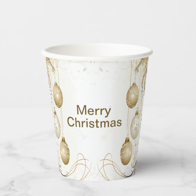 Goldene Ornamente Weihnachten Pappbecher (Vorderseite)