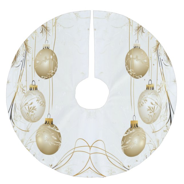 Goldene Ornamente Weihnachten Polyester Weihnachtsbaumdecke (Vorderseite)