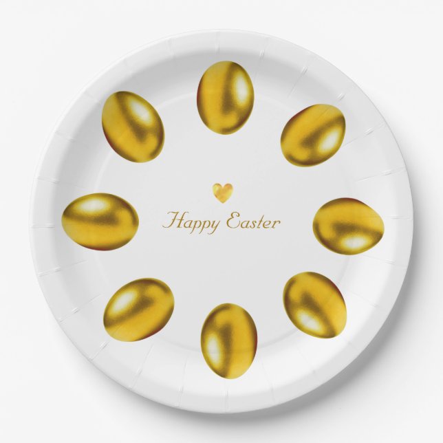 Goldene Ostereier auf Weiß Pappteller (Vorderseite)