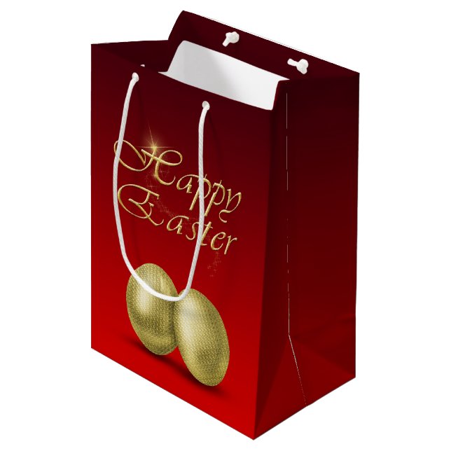 Goldene Ostereier - Mittlere Geschenktasche Geschenktüte (Vorderseite Schrägansicht)