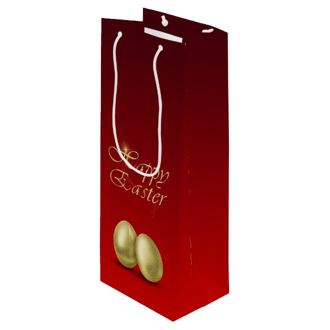 Goldene Ostereier - Weinbeutel Geschenktüte Für Weinflaschen (Vorderseite Schrägansicht)