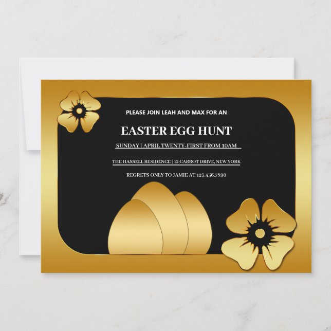 Goldene Osterfeiertage Einladung zur Eizelljagd (Vorderseite)