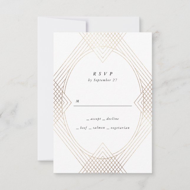 Goldene Oval Geometrische Art Deco Gatsby Hochzeit RSVP Karte (Vorderseite)