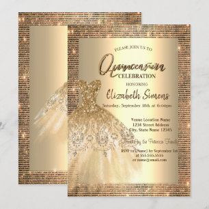 Goldene Pailletten, Chic Kleid Quinceañera Einladung