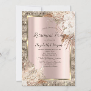 Goldene Pailletten Rahmen,Roségold Boho Blüten Einladung