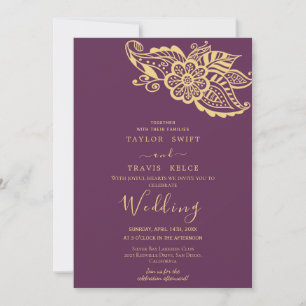 Goldene Paisley-Hochzeitseinladung indisch Einladung