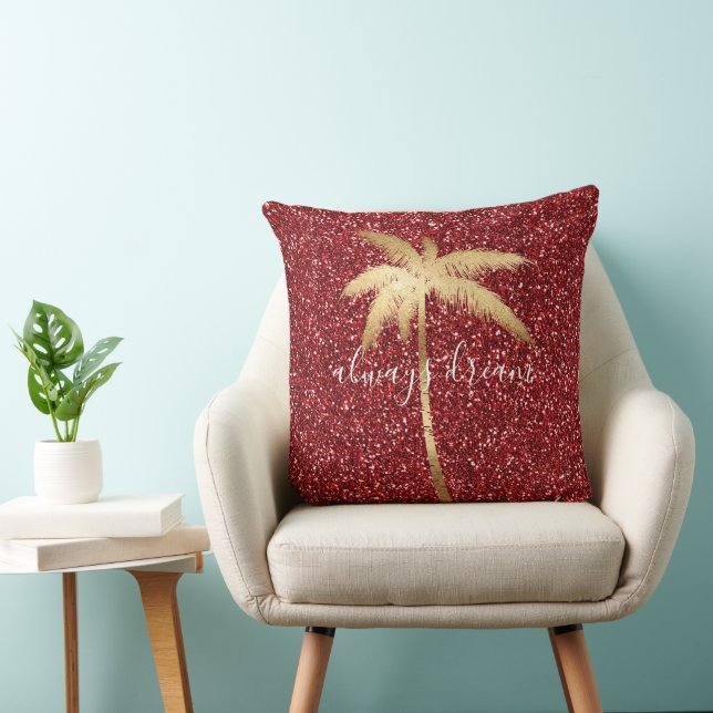 Goldene Palme Traumstrecke Roter Glitzer Kissen (Stuhl )