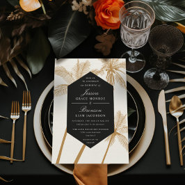 goldene Palmen, raffinierte tropische Hochzeit Einladung