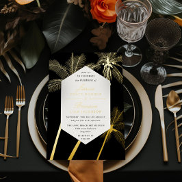goldene Palmen, raffinierte tropische Hochzeit Folieneinladung