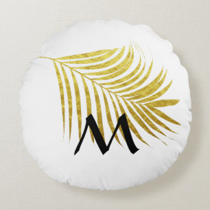 Goldene Palmenblätter Tropische Mit Monogramm Ini Rundes Kissen