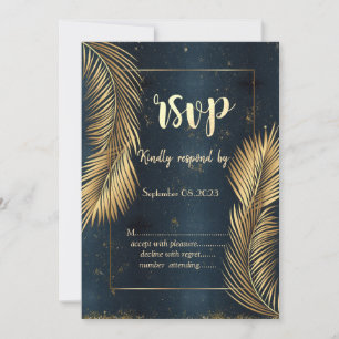 Goldene Palmwedel-Strandhochzeit RSVP Einladung