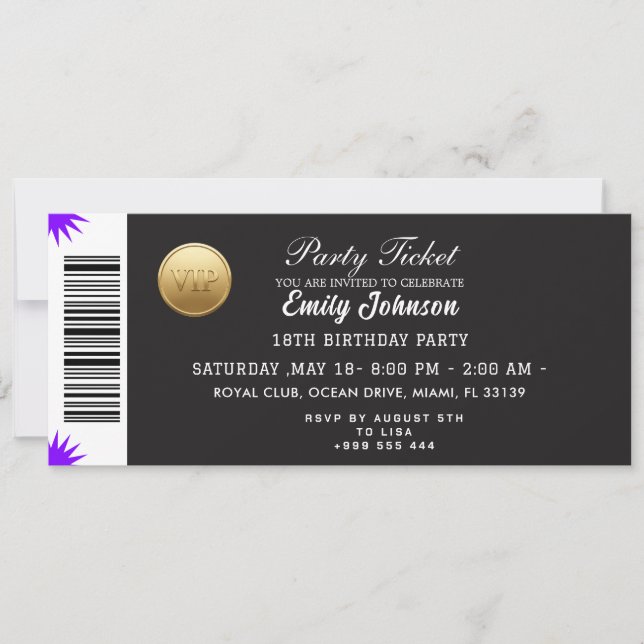 Goldene Parteiticket-Einladung Einladung (Vorderseite)