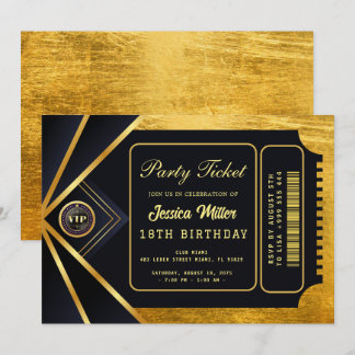 Goldene Party-Ticket-Einladung Einladung
