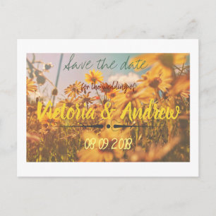 Goldene Pastelle Blume Feld Save the Date Postkart Ankündigungspostkarte