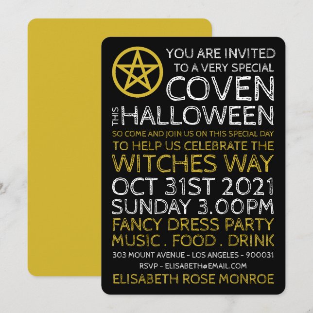 Goldene Pentagramm, Hexen-Halloween-Party Einladung (Vorne/Hinten)