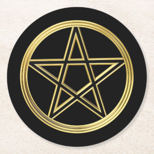 Goldene Pentagramm Runder Pappuntersetzer