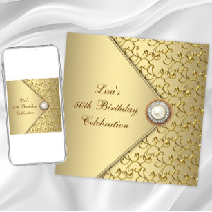 Goldene Perle Frauen 50. Geburtstagsparty Einladung