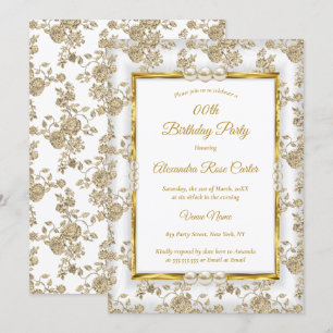 Goldene Perle Vintag Damask Rose Geburtstag Einladung