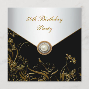 Goldene Perlen-Blumenparty zum 50. Geburtstag eine Einladung