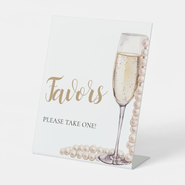 Goldene Perlen und Prosecco Champagner-Favoriten-Z Sockelschild (Vorderseite)