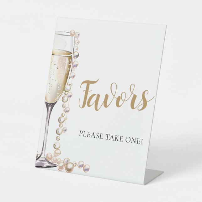 Goldene Perlen und Prosecco Champagner-Favoriten-Z Sockelschild (Vorderseite)