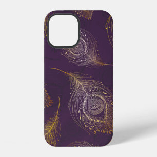 Goldene Pfauenfeder vor violettem Hintergrund iPhone 12 Hülle