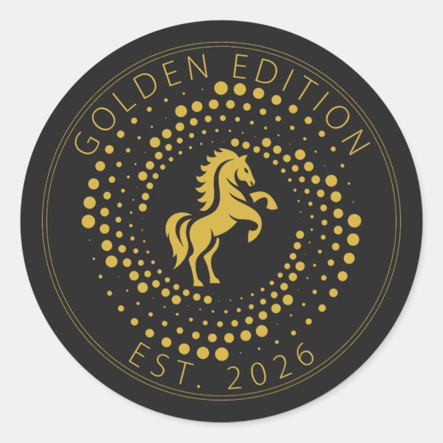 Goldene Pferd-Logo-Design Runder Aufkleber (Vorderseite)