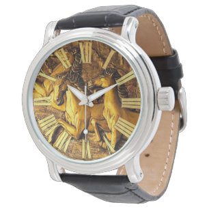 Goldene Pferde Armbanduhr