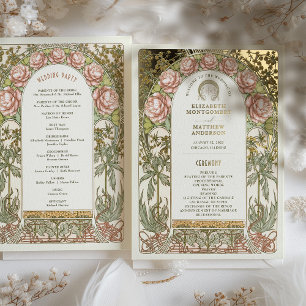 Goldene Pfingstrosen Hochzeitsprogramm im Vintage- Folieneinladung