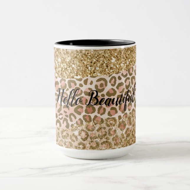 Goldene Pfirsichblätter Glitzer Leopard Tasse (Zentrum)