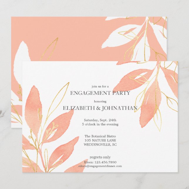 Goldene Pfirsichfarben-Engagement-Partei Einladung (Vorne/Hinten)