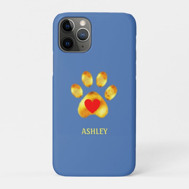 Goldene Pfote mit Herz auf hellblau Case-Mate iPhone Hülle (Rückseite)