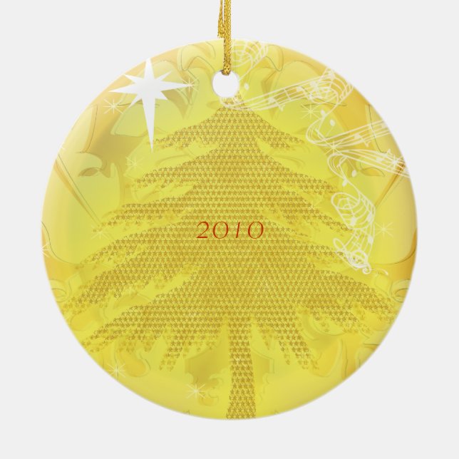 Goldene Pine Tree Weihnachten Foto Keramikornament (Hinten)