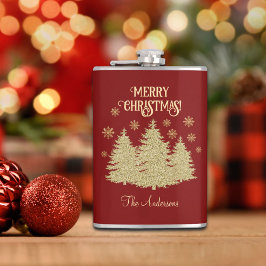 Goldene Pine Trees Gold Schneeflocken Flachmann