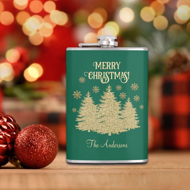 Goldene Pine Trees Gold Schneeflocken Flachmann (Von Creator hochgeladen)