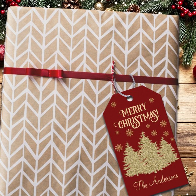 Goldene Pine Trees Gold Schneeflocken Geschenkanhänger (Von Creator hochgeladen)