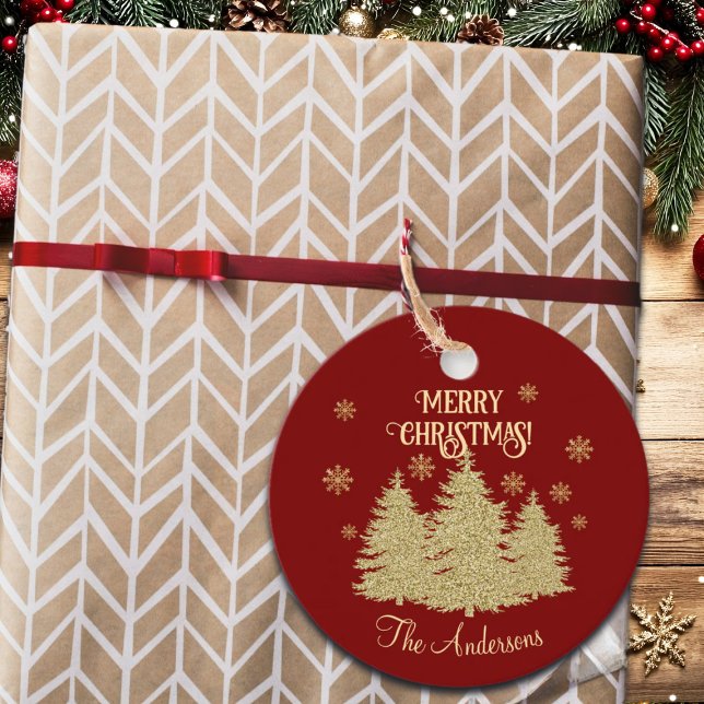 Goldene Pine Trees Gold Schneeflocken Geschenkanhänger (Von Creator hochgeladen)