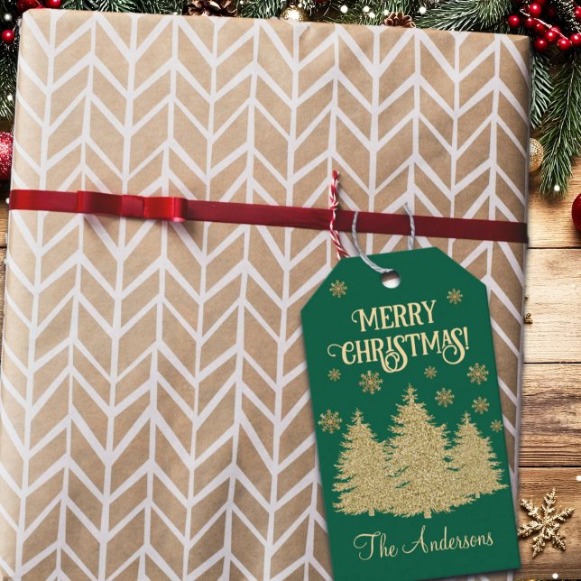 Goldene Pine Trees Gold Schneeflocken Geschenkanhänger (Von Creator hochgeladen)