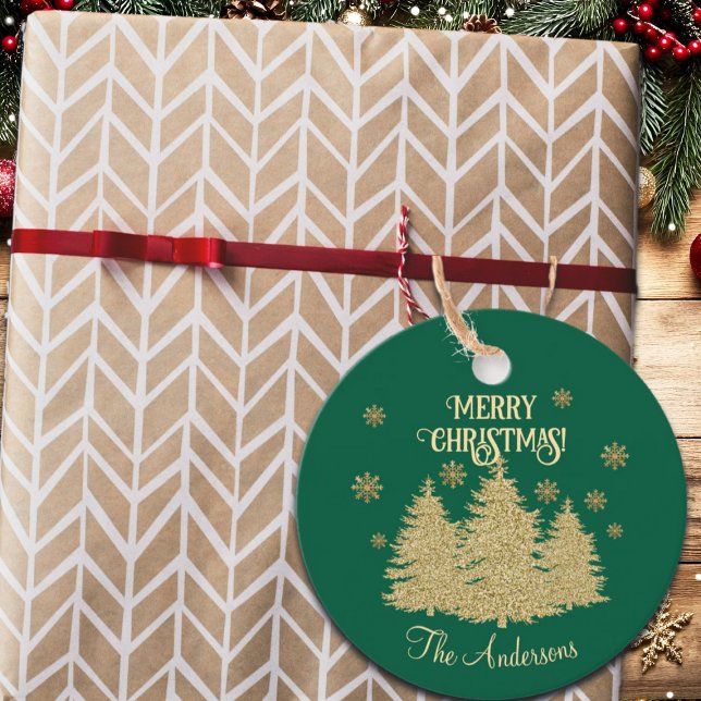 Goldene Pine Trees Gold Schneeflocken Geschenkanhänger (Von Creator hochgeladen)