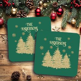 Goldene Pine Trees Gold Schneeflocken Getränkeuntersetzer