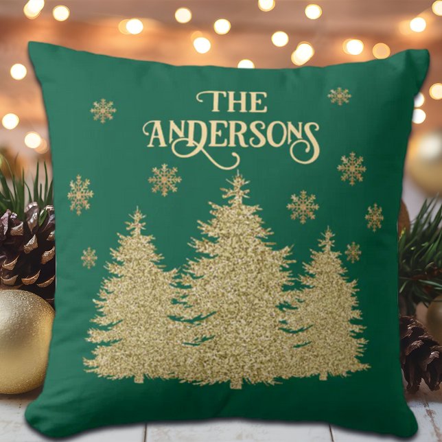Goldene Pine Trees Gold Schneeflocken Kissen (Von Creator hochgeladen)